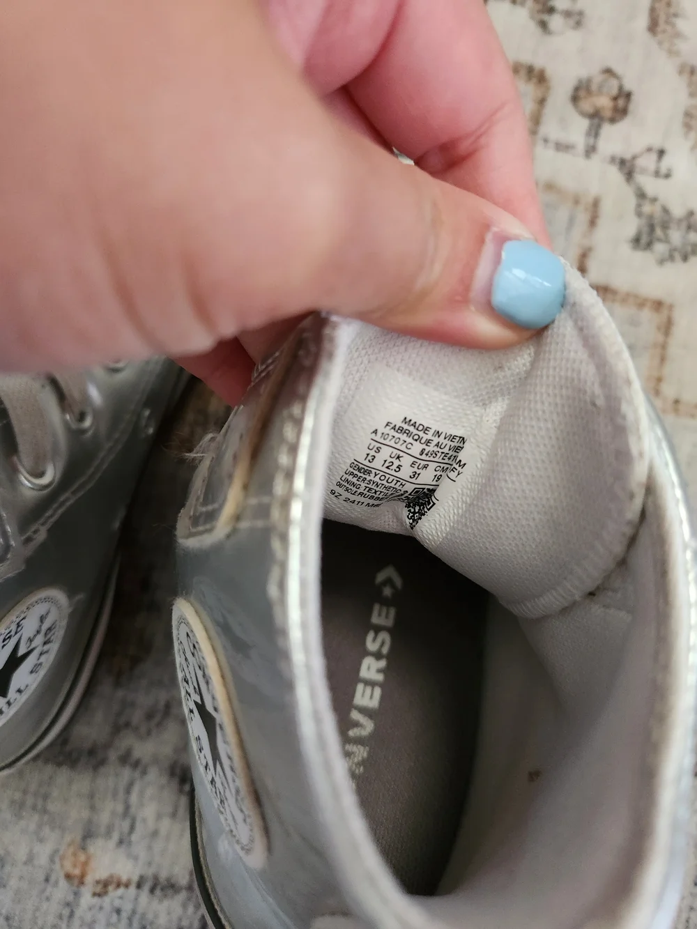 Converse Metallic Silver High-Top Sneakers with Velcro Strap